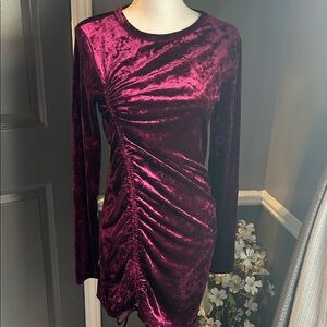 Luxurious Velvet Long Sleeve Dress - Burgundy